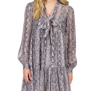 Michael Kors Gray Snake Print Long Sleeve Dress